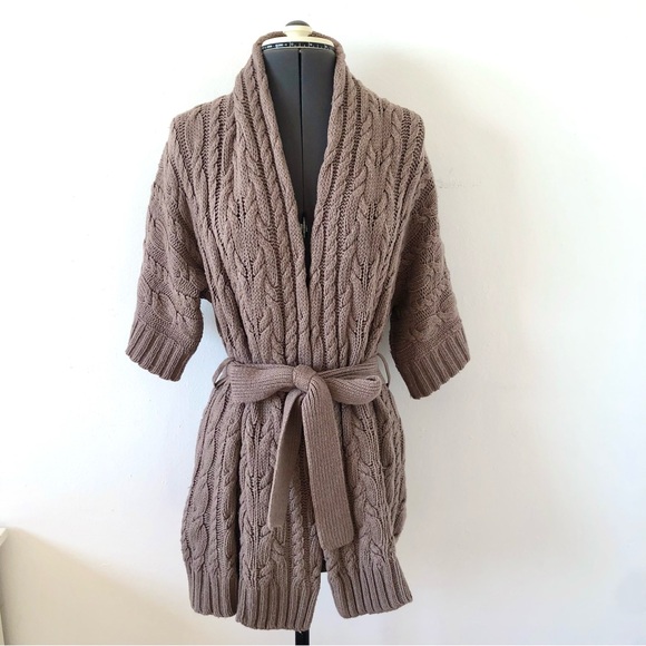 🧳TBD🧳 BCBGMaxAzria cable knit taupe brown wrap sweater sz XS - Picture 10 of 10
